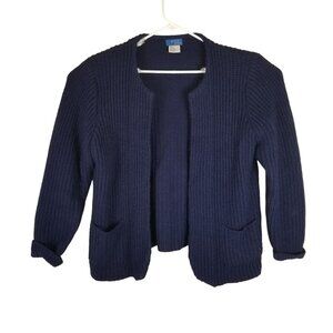 Susan Ess Womens Open-Front Cardigan Size 42 Acrylic Wool Blend Navy Blue